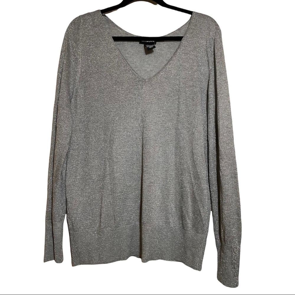 Lane Bryant Silver Metallic V-neck Pullover Lightweight Knit Sweater 14/16 NWT